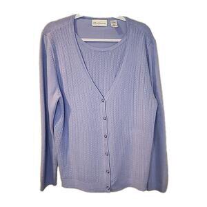 Alfred Dunner womens Long sleeve button down twin knit cardigan set Blue Size L